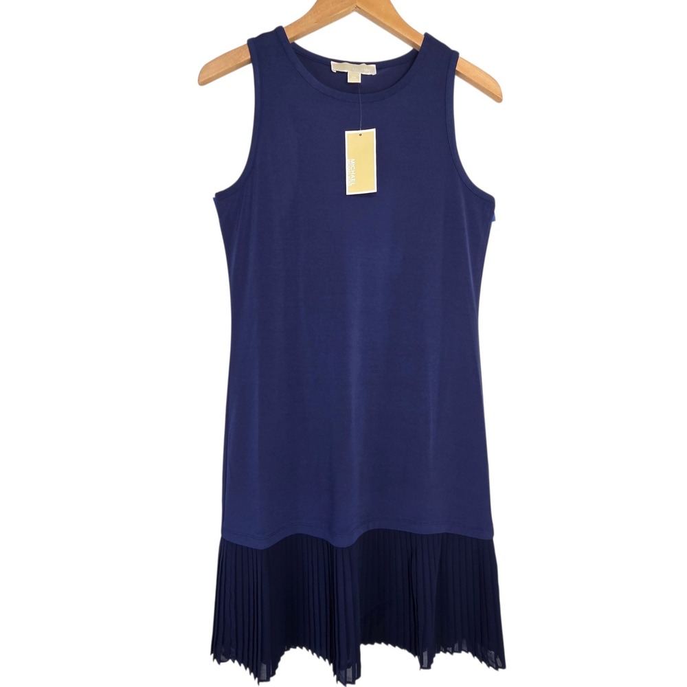 NEW Michael Kors Womens Navy Pleated Hem Shift Dress XS